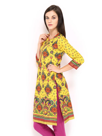 BIBA Women Yellow &amp; Orange Printed Kurta