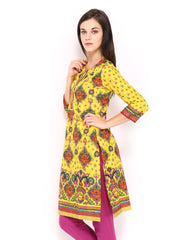 BIBA Women Yellow &amp; Orange Printed Kurta