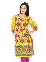 BIBA Women Yellow &amp; Orange Printed Kurta