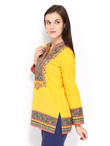 BIBA Women Yellow Printed Kurti