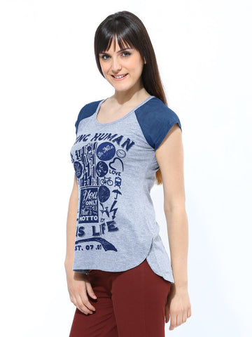 Being Human Women Grey Melange Printed T-shirt