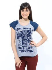 Being Human Women Grey Melange Printed T-shirt