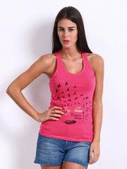 Being Human Clothing Women Pink Printed Racerback Tank Top