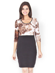Bella Rosa Brown &amp; Black Printed Bodycon Dress