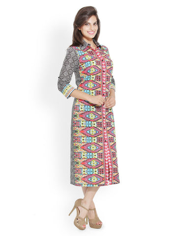 Bella Rosa Multi Coloured Printed Shirt Dress