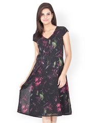 Bella Rosa Black Printed Fit &amp; Flare Dress