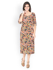Bella Rosa Black Printed Midi Dress