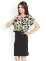 Bella Rosa Black and Green Printed Pencil Skirt Dress