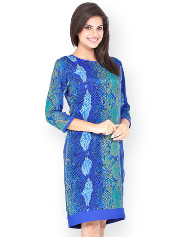Bella Rosa Blue Printed Shift Dress