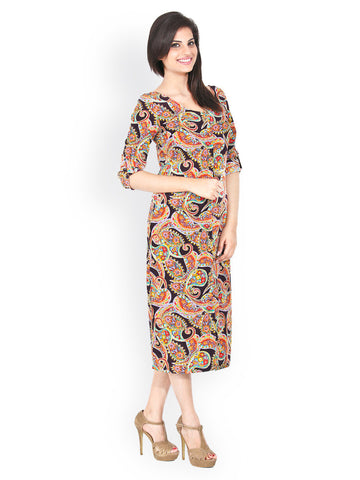 Bella Rosa Black Printed Midi Dress