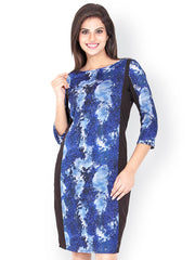 Bella Rosa Blue &amp; Black Printed Shift Dress