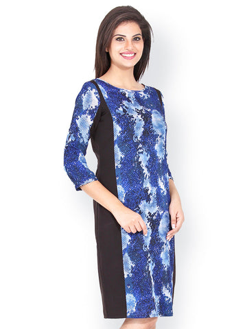 Bella Rosa Blue &amp; Black Printed Shift Dress