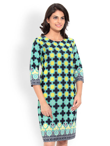 Bella Rosa Green &amp; Black Printed Dress