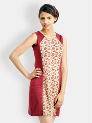 Belle Fille Maroon &amp; Beige Printed Shift Dress