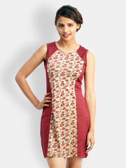 Belle Fille Maroon &amp; Beige Printed Shift Dress