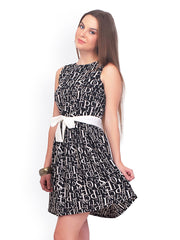 Belle Fille Black &amp; White Printed Fit &amp; Flare Dress