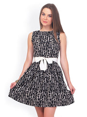 Belle Fille Black &amp; White Printed Fit &amp; Flare Dress