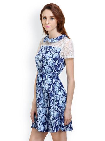 Belle Fille White &amp; Blue Printed Dress