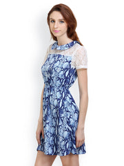 Belle Fille White &amp; Blue Printed Dress