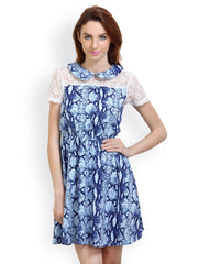 Belle Fille White &amp; Blue Printed Dress