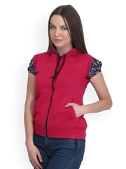 Belle Fille Women Red Hooded Sleeveless Fleece Jacket