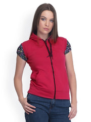 Belle Fille Women Red Hooded Sleeveless Fleece Jacket