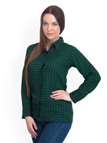 Belle Fille Women Green Gingham Checked Shirt