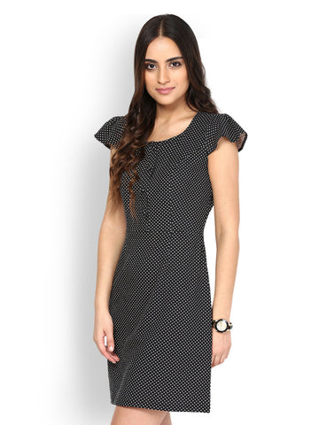 Besiva Black &amp; White Polka Dot Printed A-line Dress