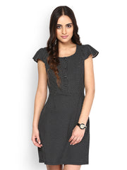 Besiva Black &amp; White Polka Dot Printed A-line Dress