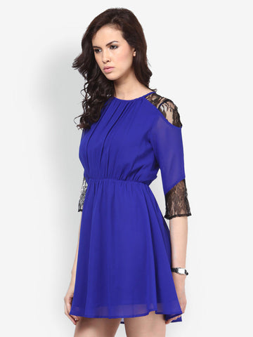 Besiva Blue &amp; Black Fit &amp; Flare Dress