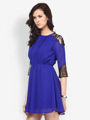 Besiva Blue &amp; Black Fit &amp; Flare Dress
