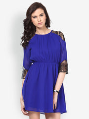 Besiva Blue &amp; Black Fit &amp; Flare Dress