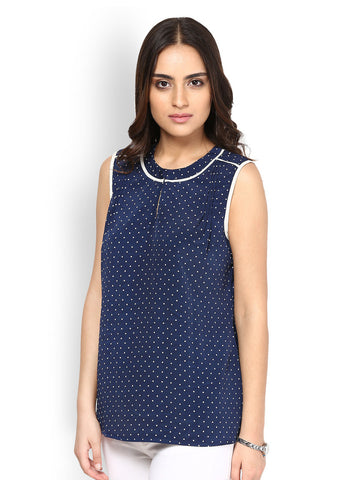 Besiva Women Blue Polka Dot Print Top