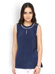 Besiva Women Blue Polka Dot Print Top