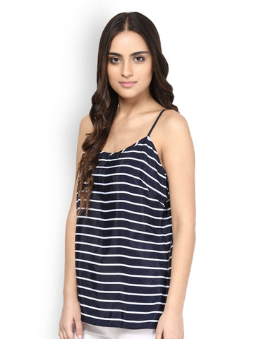 Besiva Women Navy Blue &amp; White Striped Tank Top