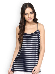 Besiva Women Navy Blue &amp; White Striped Tank Top