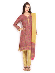 BIBA Women Mustard Yellow &amp; Pink Printed Churidar Kurta with Dupatta