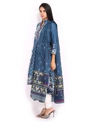 BIBA Women Blue &amp; Cream Coloured Anarkali Churidar Kurta with Dupatta