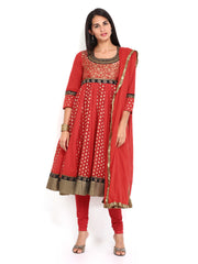 BIBA Women Red Churidar Kurta with Dupatta