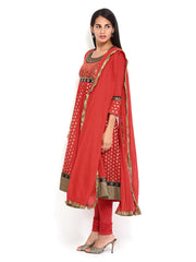 BIBA Women Red Churidar Kurta with Dupatta