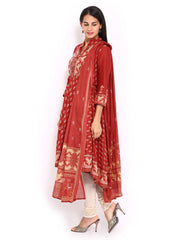 BIBA Women Red &amp; Beige Printed Anarkali Churidar Kurta with Dupatta
