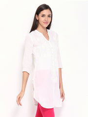BIBA Women White Embroidered Kurta