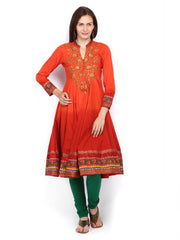 BIBA Women Orange Anarkali Kurta
