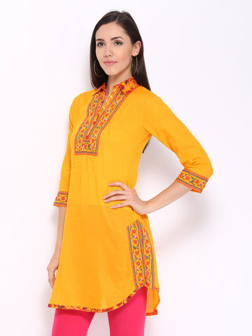 BIBA Women Yellow Printed Kurta