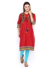 BIBA Women Red Kurta with Waistcoat