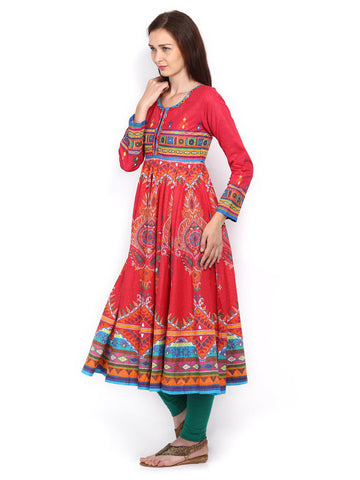BIBA Women Red Printed Anarkali Kurta