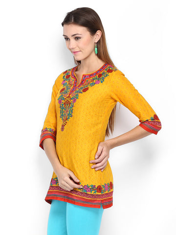 BIBA Women Yellow Printed Kurti