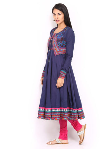 BIBA Women Navy Anarkali Kurta with Waistcoat