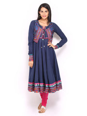 BIBA Women Navy Anarkali Kurta with Waistcoat