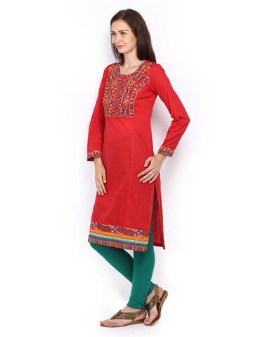 BIBA Women Red Embroidered Kurta